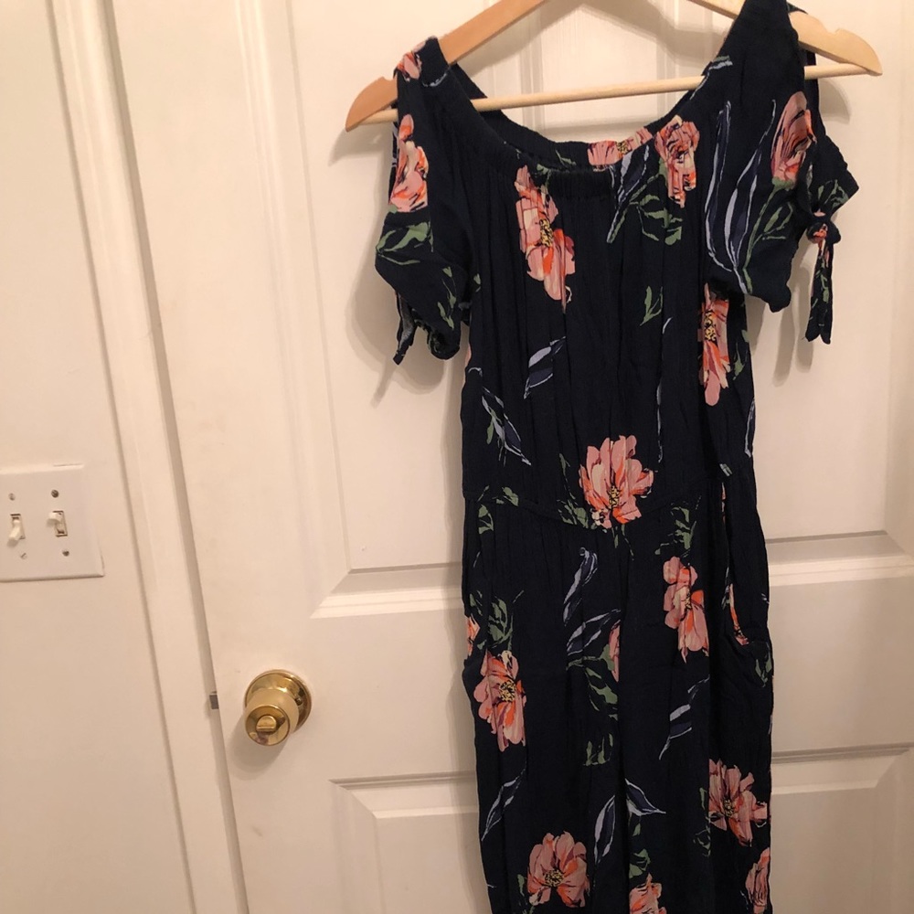Floral Jumpsuit with off the shoulder tie details